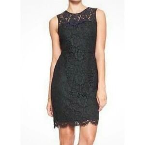 Banana Republic Petite Black Lace Sheath Dress Keyhole Back Zipper Size 00P